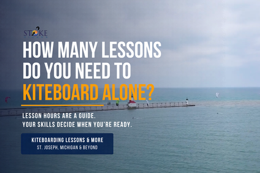How many kiteboarding lessons beginners need before riding independently on Lake Michigan